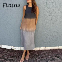 Summer Fashion Beach Holiday Dress Women Casual O Neck Patchwork Color Long Dress Women Elegant Sleeveless Party Dress Boho