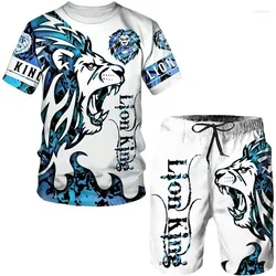 New men's sportswear set with summer animal pattern T-shirt set 3D printed animal short sleeve two-piece set O-neck T-shirt set