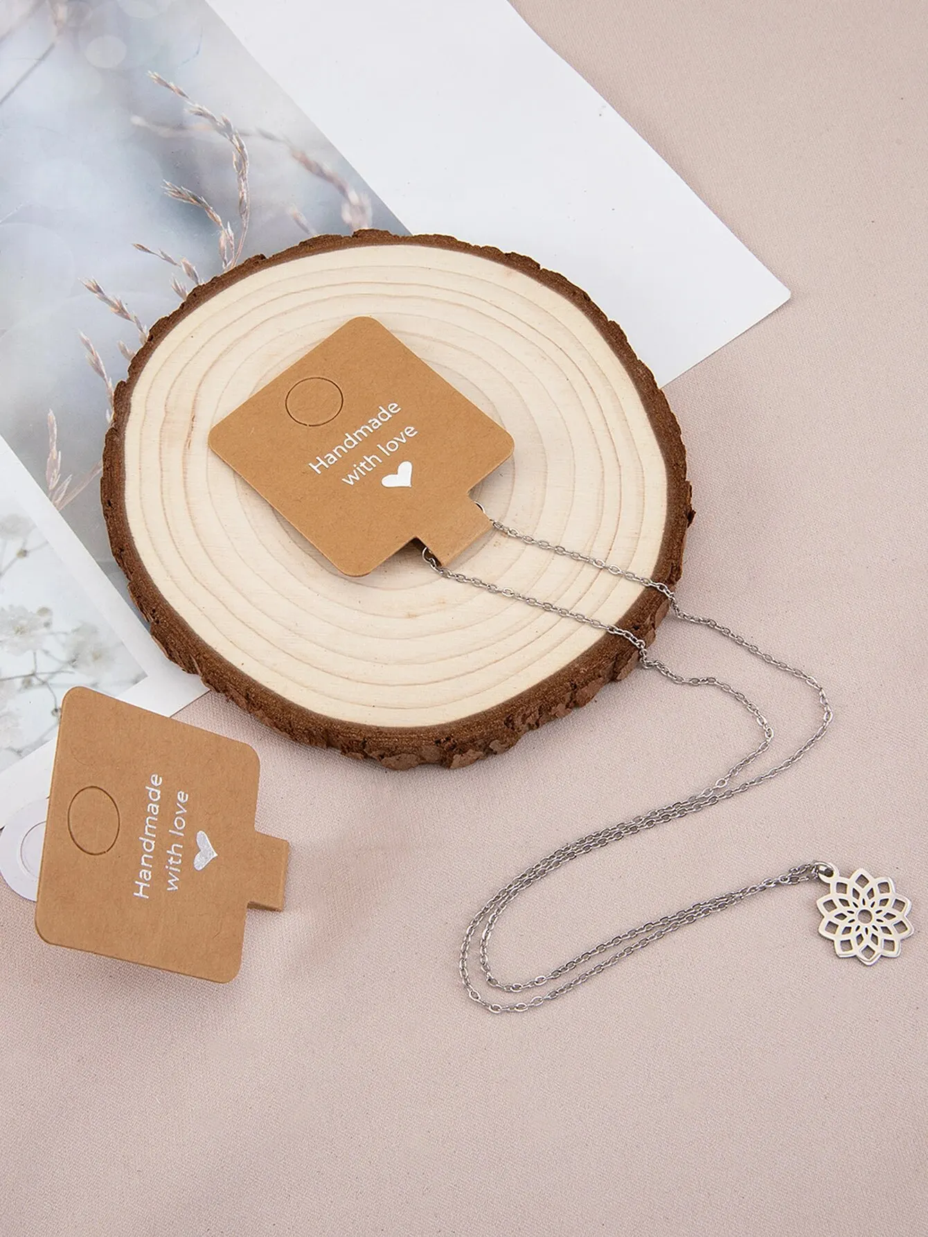 50pcs Adhesive Kraft Paper Cards Hanging Folding Card for DIY Jewelry Display Tags Necklace Bracelet Hair Accessory Retail Label