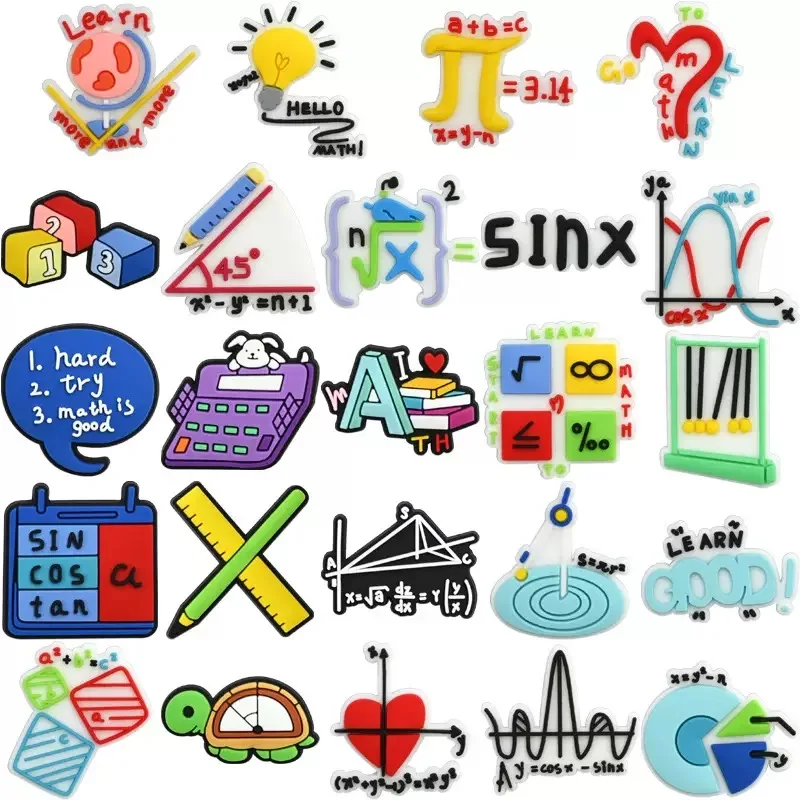 24-100Pcs Cartoon Math Pencil Ruler Compasses Pvc Shoe Charms For Clogs Pins Garden Shoes Button Decorations Sandals Accessories