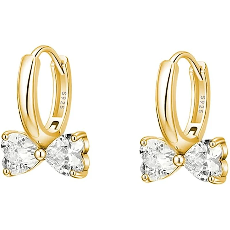 Pendientes de aro con lazo de amor de plata esterlina para mujeres, adolescentes y niñas, pendientes de aro con lazo de circonia cúbica, joyería Huggie, regalos para ella