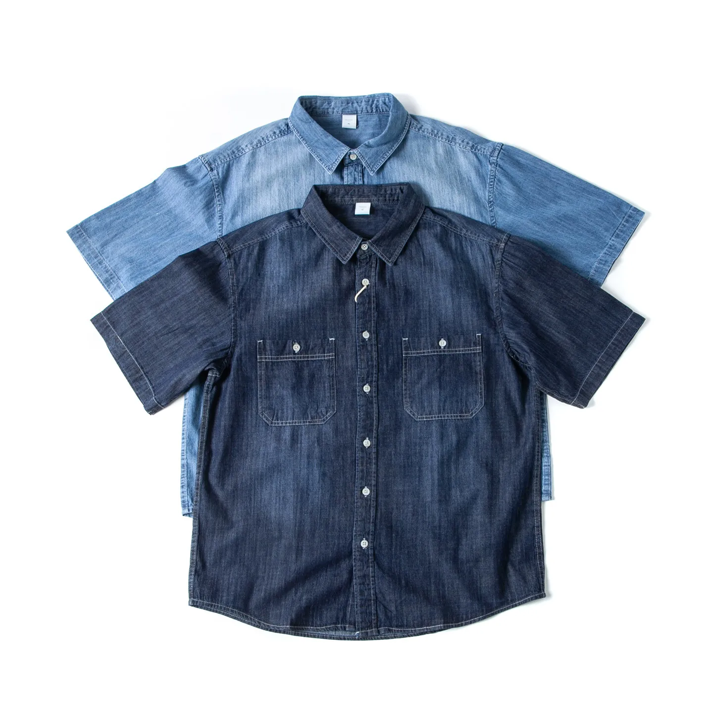 American Retro Washed 100% Cotton Short-Sleeve Denim Shirt Loose Fit Casual Workwear Pocket Jacket for Men & Women (Trendy)