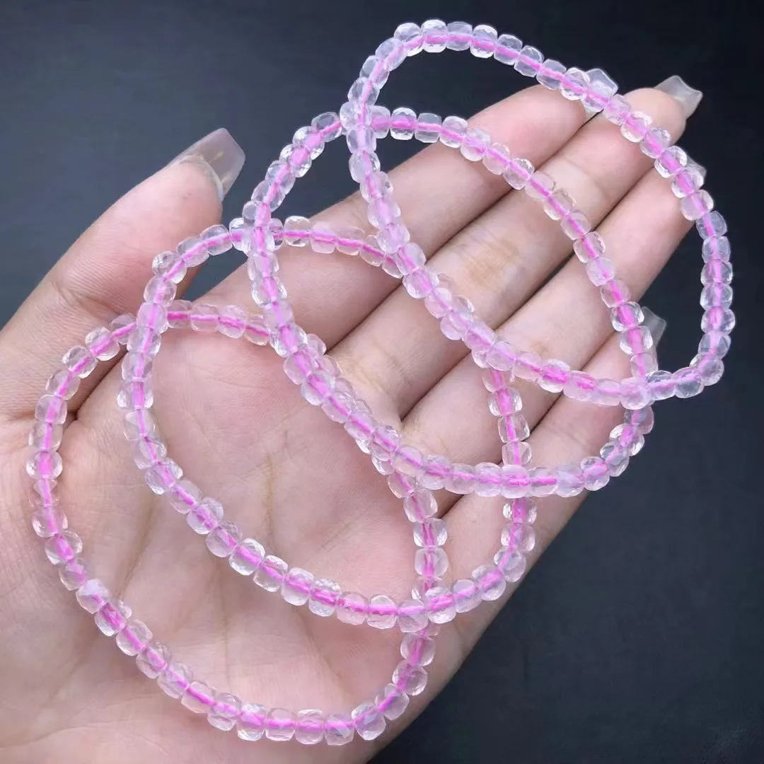 Unit One Bracelet 4mm Hot Selling Natural Star-light Rose Quartz Crystal Healing Square Candy Bead Bracelet