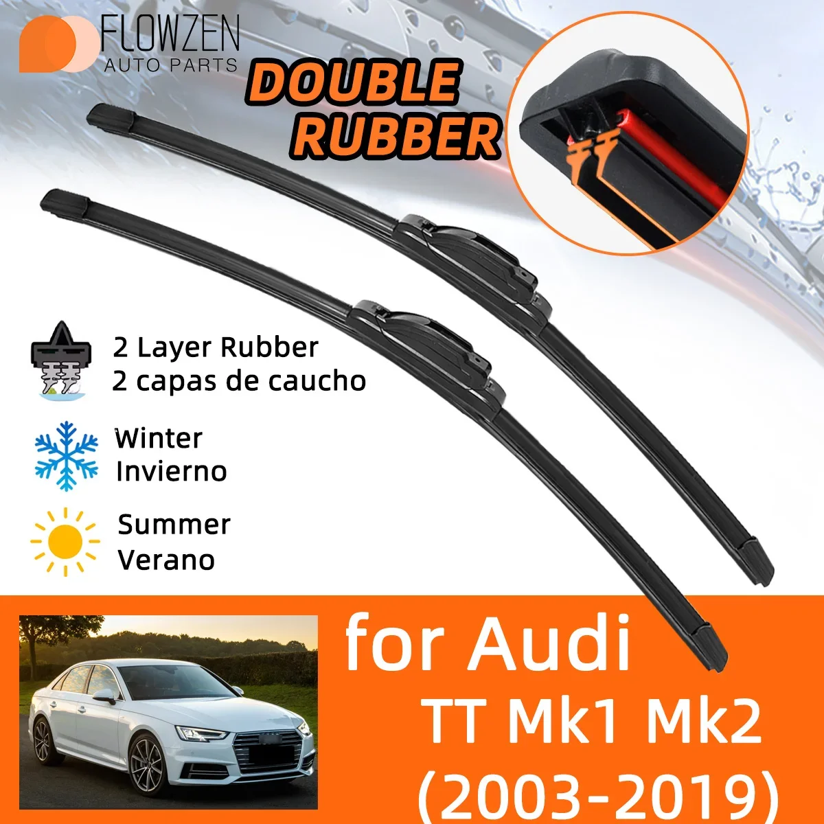 Araba silecek lastikleri Audi TT Mk1 Mk2 8J 8S 2003-2019 çift kauçuk cam silecekleri araba aksesuarları kış yaz