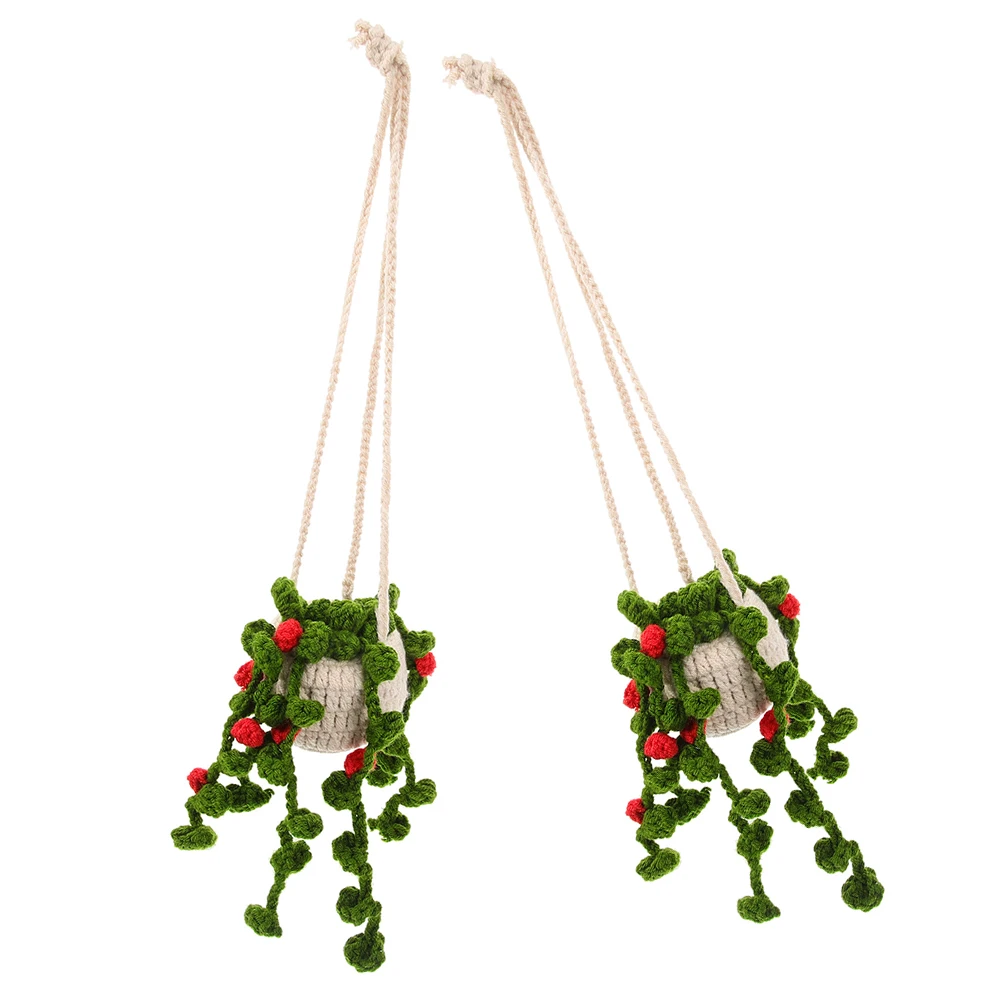 

2Pcs Handmade Decor Hanging Rearview Mirror Crochet Hanging Plant Aesthetic Accessory Boho Charm Truck Interior
