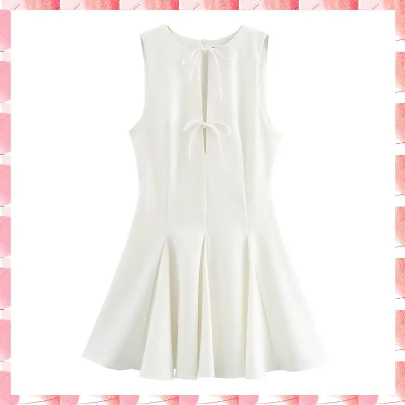 

Sleeveless A Line Mini Dress For Women Summer Tie Front Club Party Bow- Short Zipper Dresses