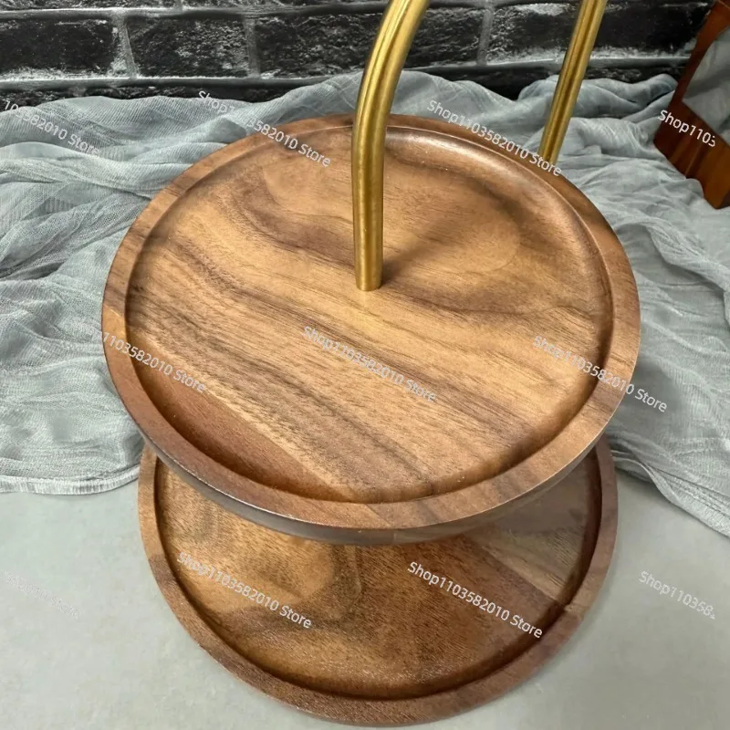 Double-Layer Acacia Wood Storage Rack, Solid Stand for Fruit Candy & Cake Plate