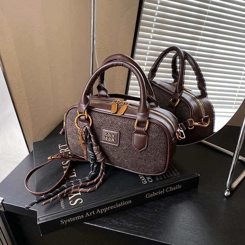 

Retro bowling bag women's handbag pillow bag simple single-shoulder boston bag