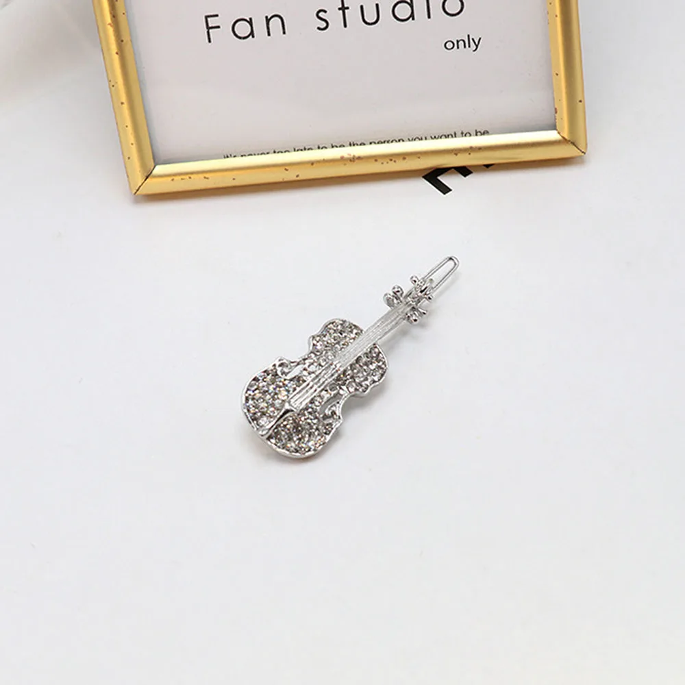 

Shiny Korean Bangs Clip Crystal Rhinestone Cute Girls Violin Hair Clip Hairpin Barrette Hair Accessories