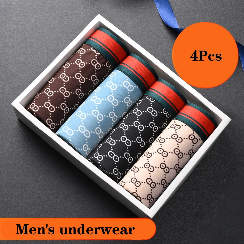 4Pcs/Men's Shorts Brand Underwear Sexy Boxer Men's Briefs Fashion Breathable Funny Printed Underpants Man Panties