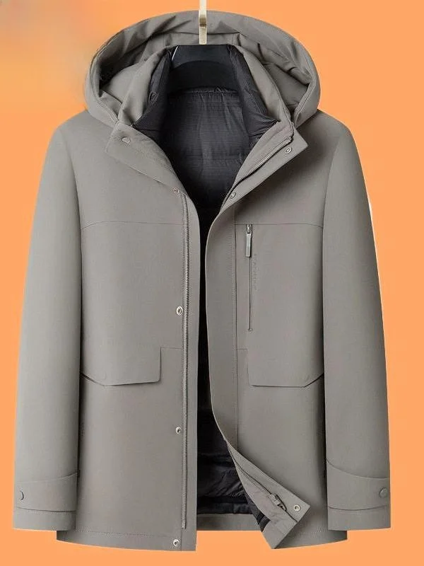 

Men's Detachable Hooded Thi White Goose down Jaet Tee-Ways Wearable Warm Outerwear Spor Sle Mid-Length Coat