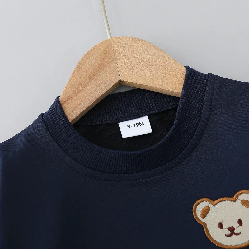 2-teiliges Kinderset für Frühling und Herbst, Einfaches Bärenkopf-Motiv, Rundhals-Langarmshirt und Hose, Outdoor-Set für Kleinkinder – Detail 7