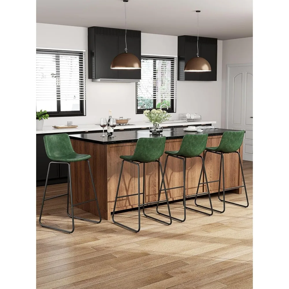 مجموعة مقاعد بار بارتفاع عداد مكونة من قطعتين، جلد صناعي حديث مقاس 30 بوصة مع دعم خلفي وأرجل معدنية ومسند للقدمين للمطبخ الأنيق