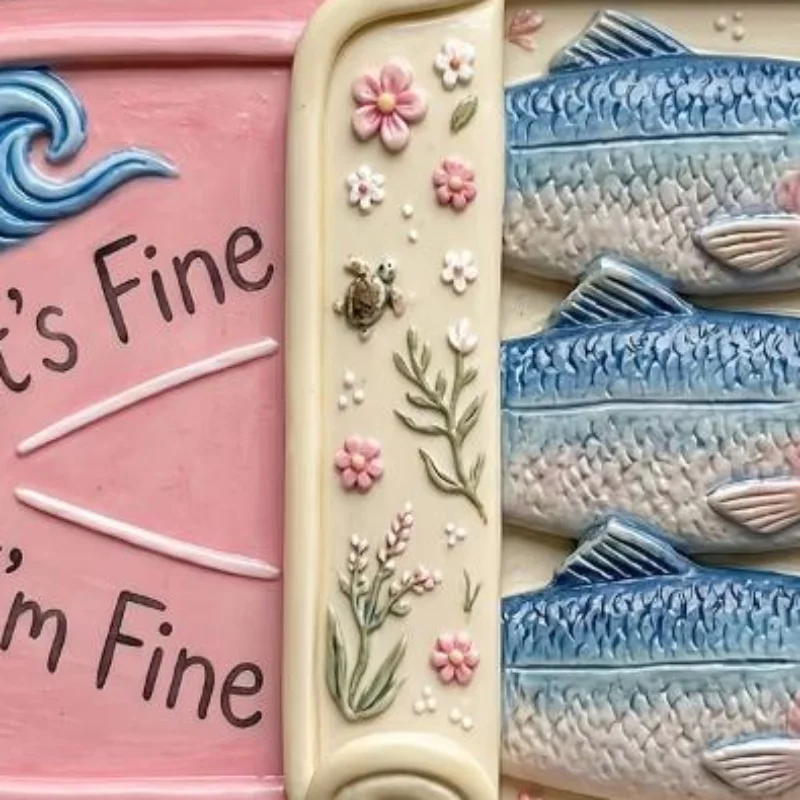 2 Compartments Metal Pill Box, It's Fine I'm Fine Sardine Print Portable Pocket Pill Case, Mini Travel Medicine Storage Contain