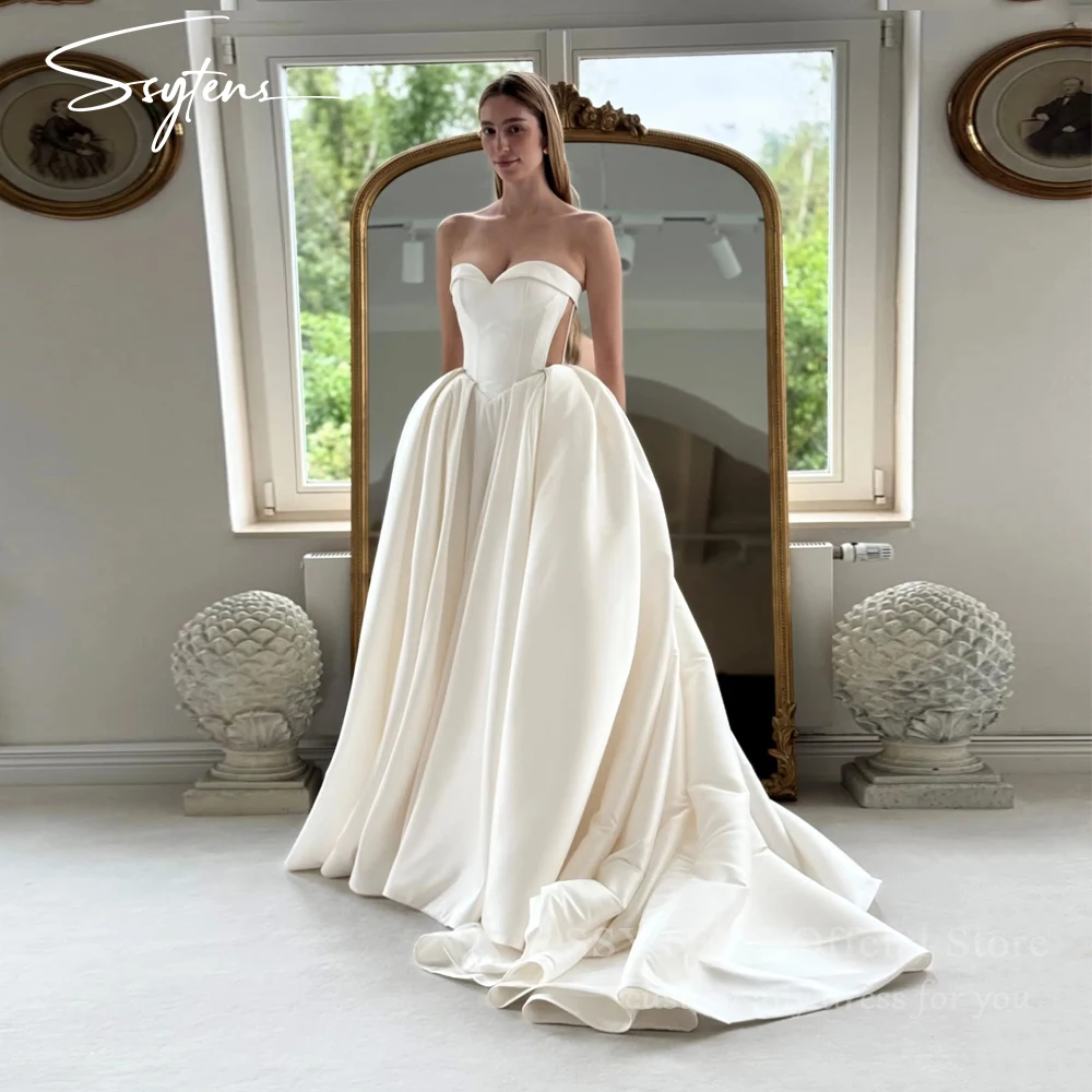 

SSYTENS Elegant Ivory Satin Wedding Dresses A-Line Sweetheart vestido de novia Bridal Gown 2026 Bridal Gowns Vintage Customized