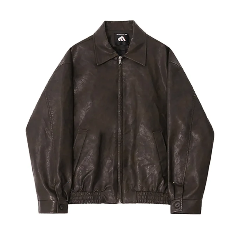SYUHGFA Men PU Leather Jackets High Street Turn-down Collar Zipper Pockets Solid Color Male Short Coat 2024 Spring New Chic