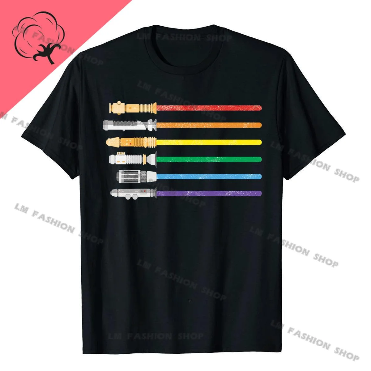 Lightsaber Rainbow Gay Pride Lesbian Tops Shirt Cute Moto Biker Premium Cotton Men Top T-Shirts Printed On