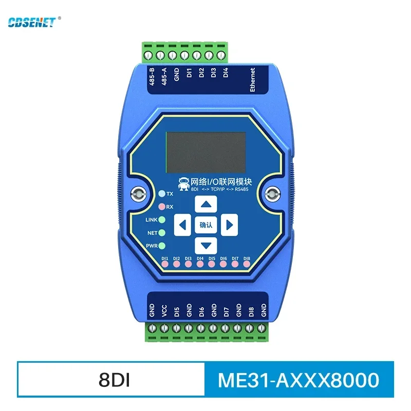 8DI RS485 RJ45 Etherent Analog and Digital Acquisition Control CDSENT ME31-AXXX8000 ModBus TCP RTU I/O Networking Module DC8-28V