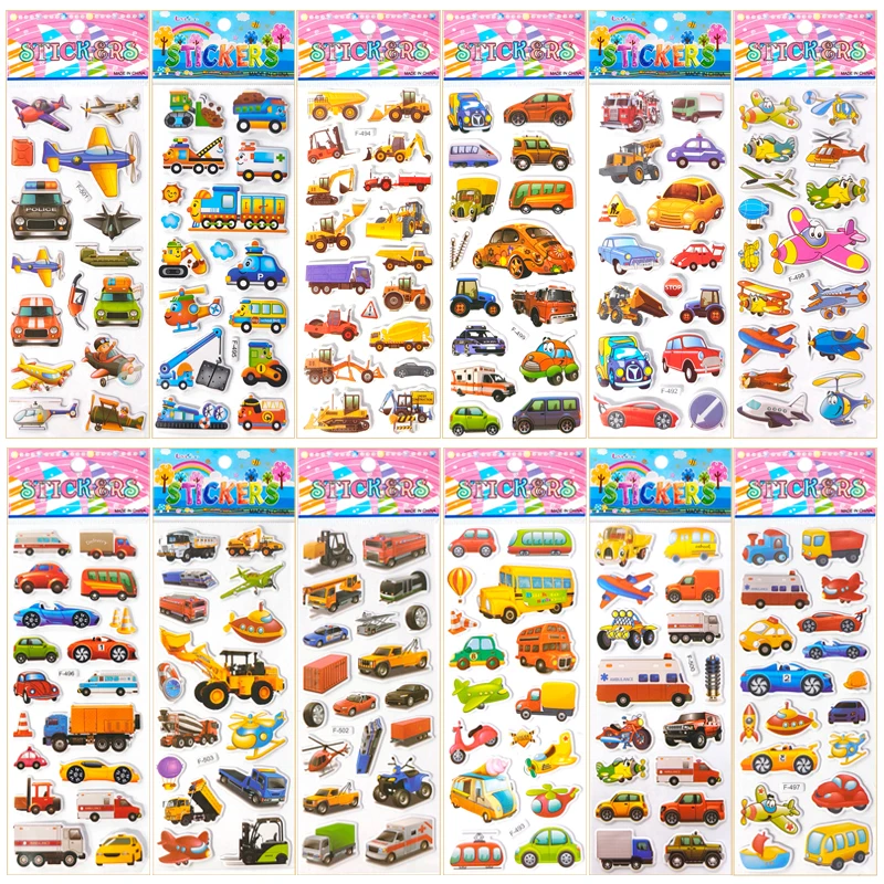 3D Puffy Vehicle Stickers Random 5/10 Sheets Reward Decoration Sticker Birthday Festival Holiday Ornament Gift Girl Boy JGC ZYF