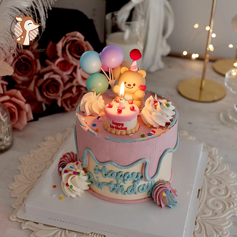 Bär Kuchen Topper rosa blau Bär Statue Puppe Junge Mädchen glücklich eine 1. Geburtstags torte Dekoration Baby Dusche Bär Thema Party Dekore