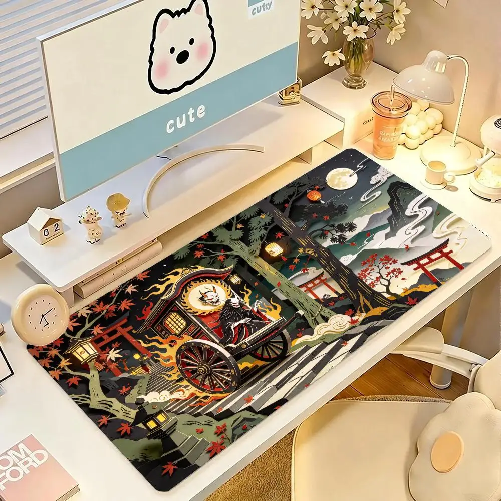 Samurai Battle Torii Paper Art Desk Mat Thick Rubber Smooth Glide Precision Tracking For Gaming Bedroom Decor