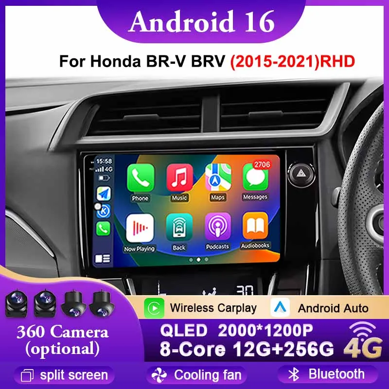 

For Honda BR-V BRV RHD 2015 - 2021 Multimedi Player Video Audio Car Radio Android Auto CarPlay GPS Navi BT WIFI Split Screen DSP