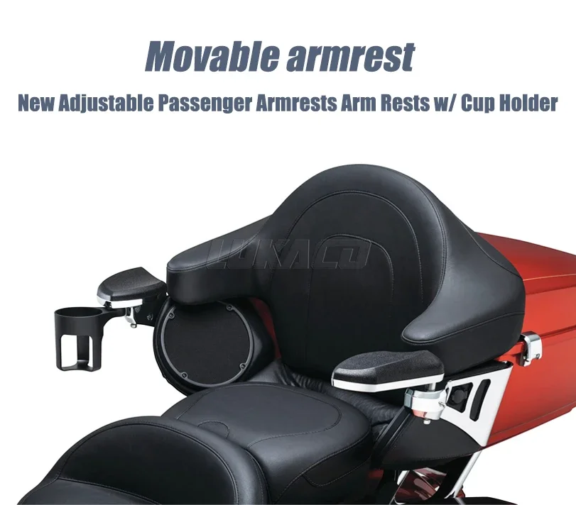 Motorcycle Rear Passenger Armrests Drink Bottle Cup Holder Kit For Harley Touring CVO Ultra Glides Electra Road Glide 2014-2022