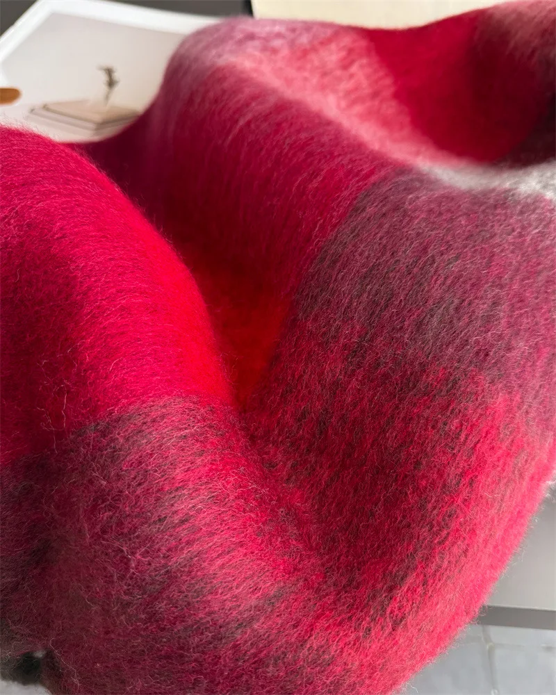 Warmer Dicker Winterschal für Damen, Mohair, Kariert, Weicher Quastenschal, Pashmina, Großer Halsdecken-Schal – Detail 32