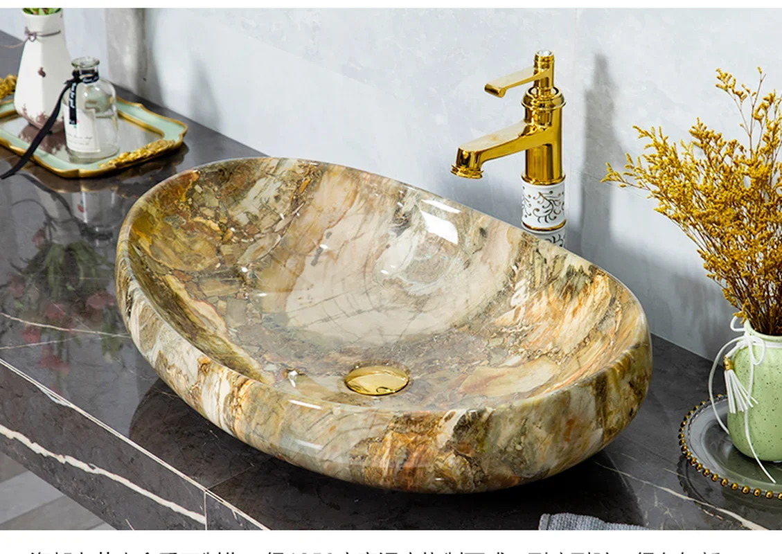 Lavabo decorativo de cerámica con imitación de mármol europeo, lavabo artístico para hotel, hogar, baño, lavabo sobre encimera, AZ