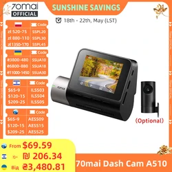 Global Version New 70mai Dash Cam A510 1944P 3K Image HDR GPS ADAS 140FOV 24H Parking 70mai 4G Car DVR A510 Support Rear Cam