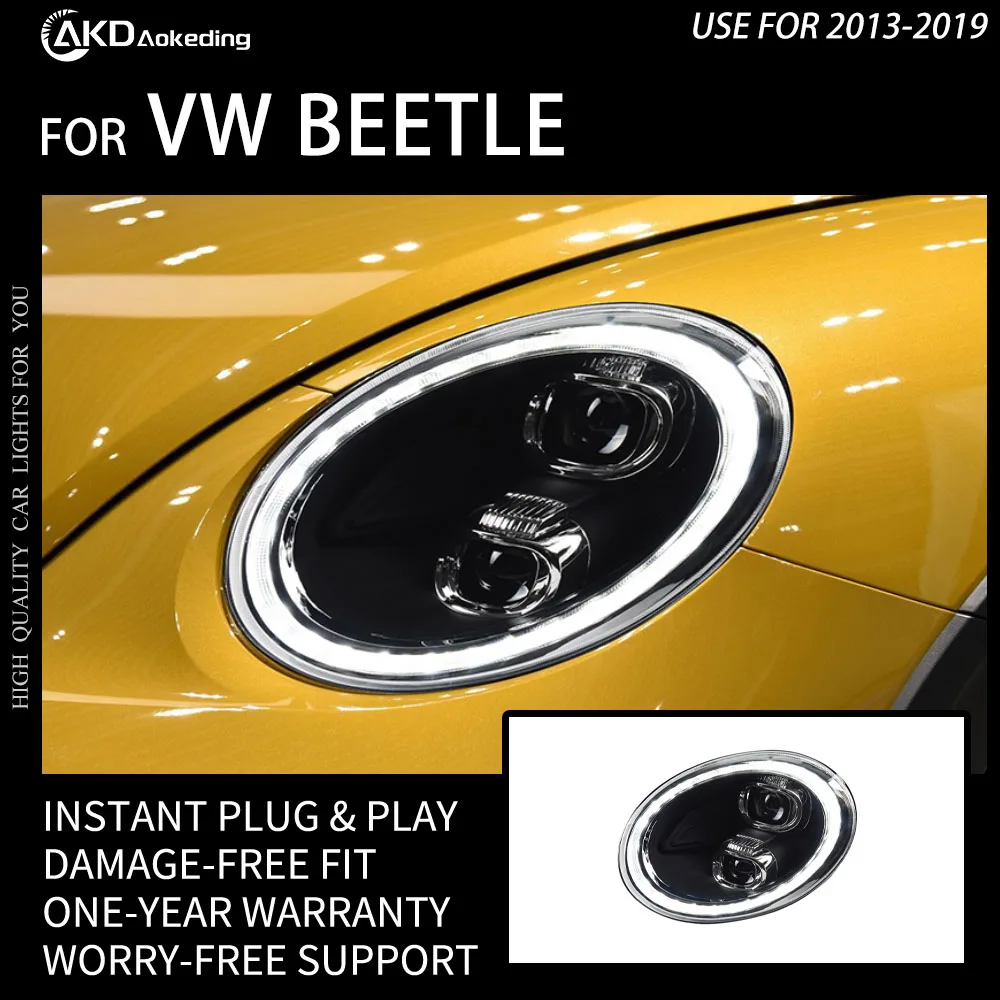 

Автомобильные фары AKD для VW Beetle, светодиодные фары 2013-2019, фары Beetle DRL, указатель поворота, дальний свет, все светодиодные линзы проектора