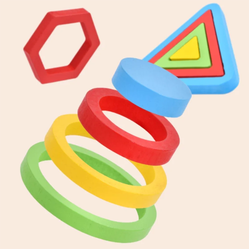 Children's Rainbow Geometric Shape Cognitive Matching Wooden Stereoscopic Baby Early Education Puzzle Toy