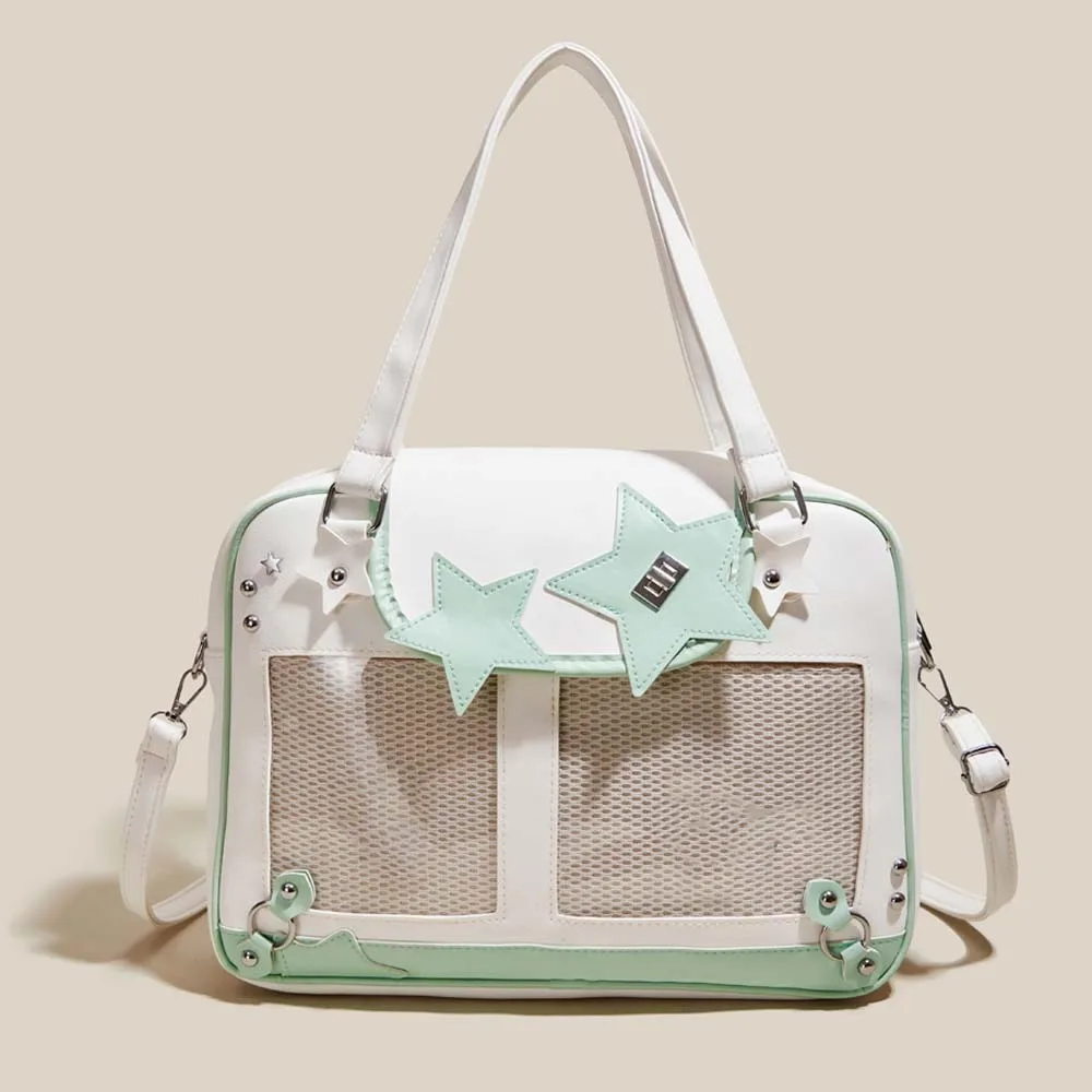 

Star Decoration Shoulder Ita Bag PVC PU Leather Goth Transparent Pocket Waterproof Large Capacity Y2K Anime Display Bag
