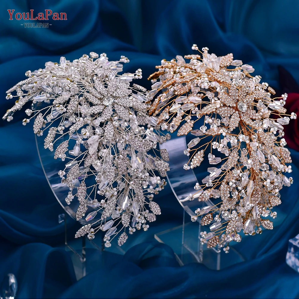 YouLaPan HP377 Women Head Piece Bridal Crowns for Brides Hair Accessories Crystal Wedding Tiara Side Headpiece for Bride Ladies