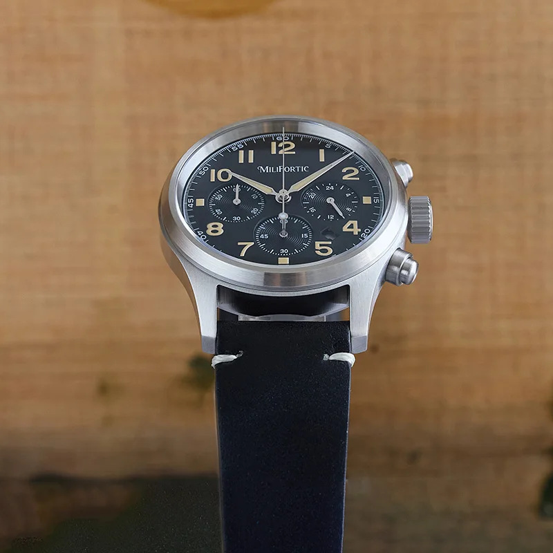 MF Affordable Retro Military Watch 10ATM Date 3-Subdial Leather Luminou Stainless Steel Solar-powered Chronograph Watches