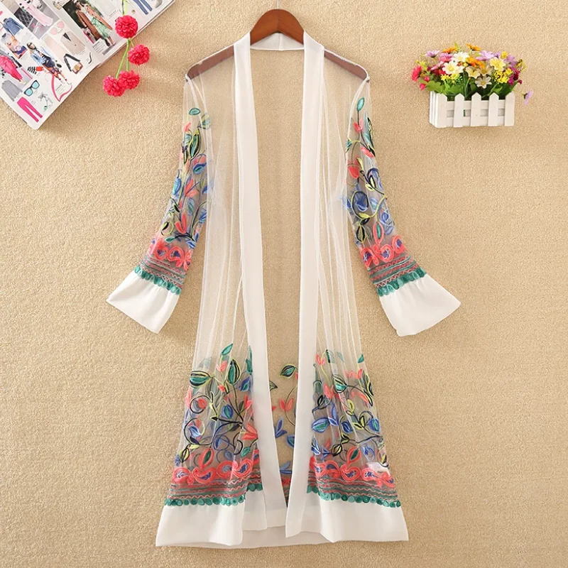 

Summer Embroidered Beach Sunscreen Coat Medium Long Shawl