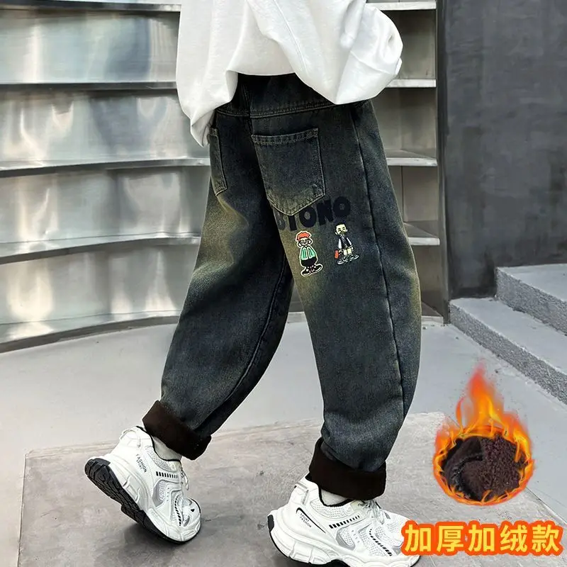 

Children Jeans Pants With Velvet Kids Thick Warm Denim Trouser Boys Clothes