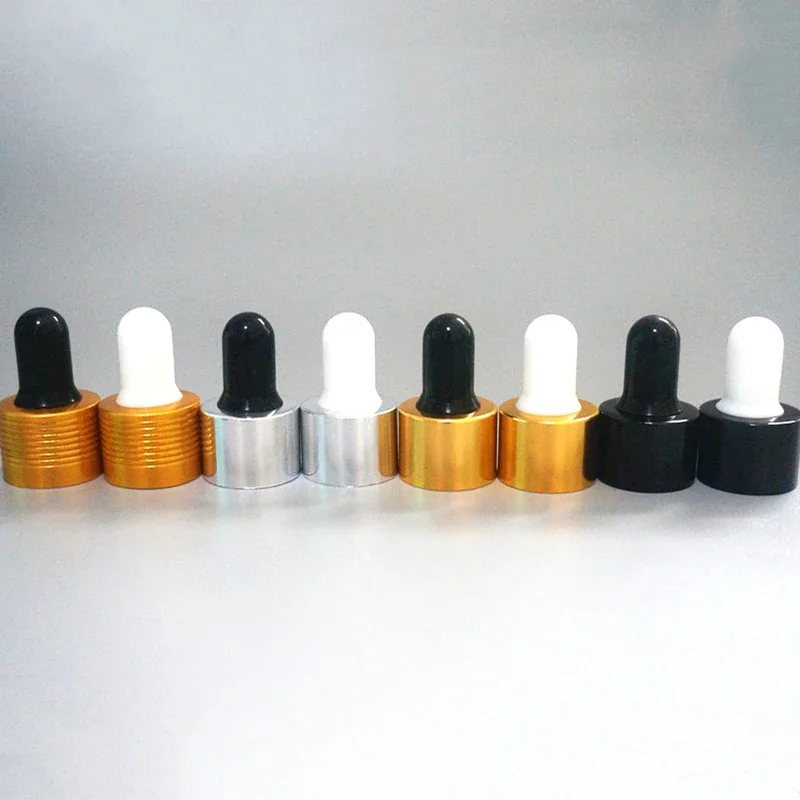 20-500pcs Black/gold/silver 18/410 Essential Oil Bottles Cap Cover Dropper Lid Glue Head Metal Thread Lid 5-100ml Glass Bottle