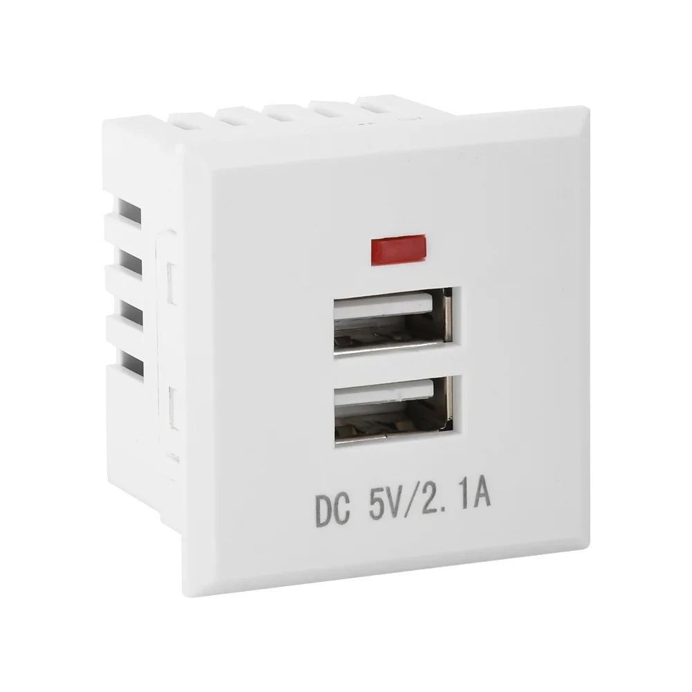 โมดูลซ็อกเก็ตเดสก์ท็อป 5V 2.1A ปลั๊กไฟ USB คู่ฝังพร้อมไฟ LED ซ็อกเก็ตชาร์จ USB คู่โมดูลแผงชาร์จ