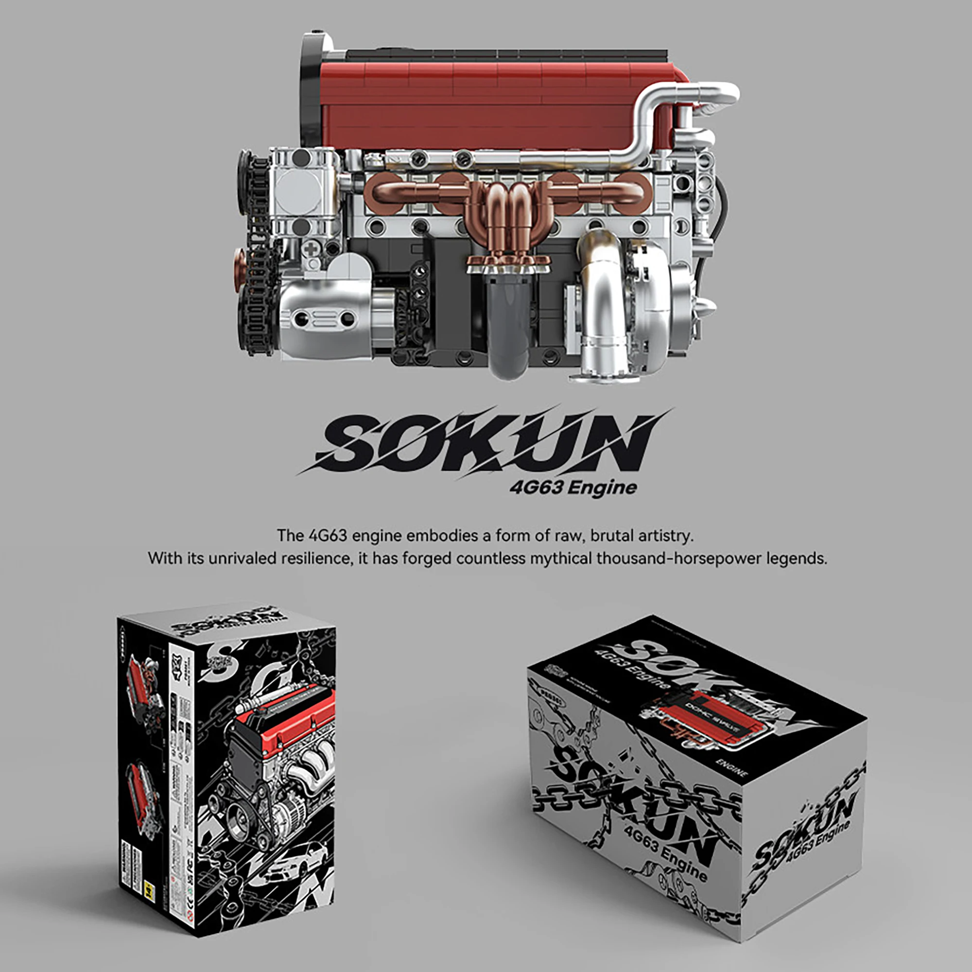 918-teiliger 4G63 Motor-Bausatz PB8861 Technische SOKUN Auto-Fahrzeugmotor JDM Motor-Dekorationsbausteine Spielzeug für Erwachsene Geschenke