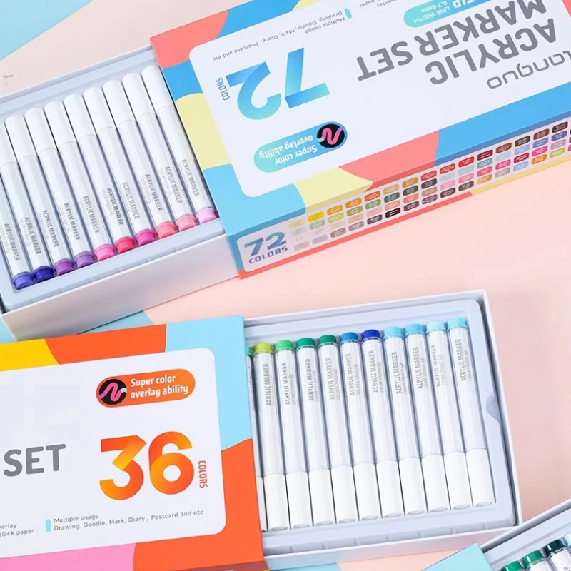 9/36/54/72 Color Nylon Soft Head Acrylic Marker Set Stackable Color Impermeable Paper for Hand-painted Graffiti Coloring Book