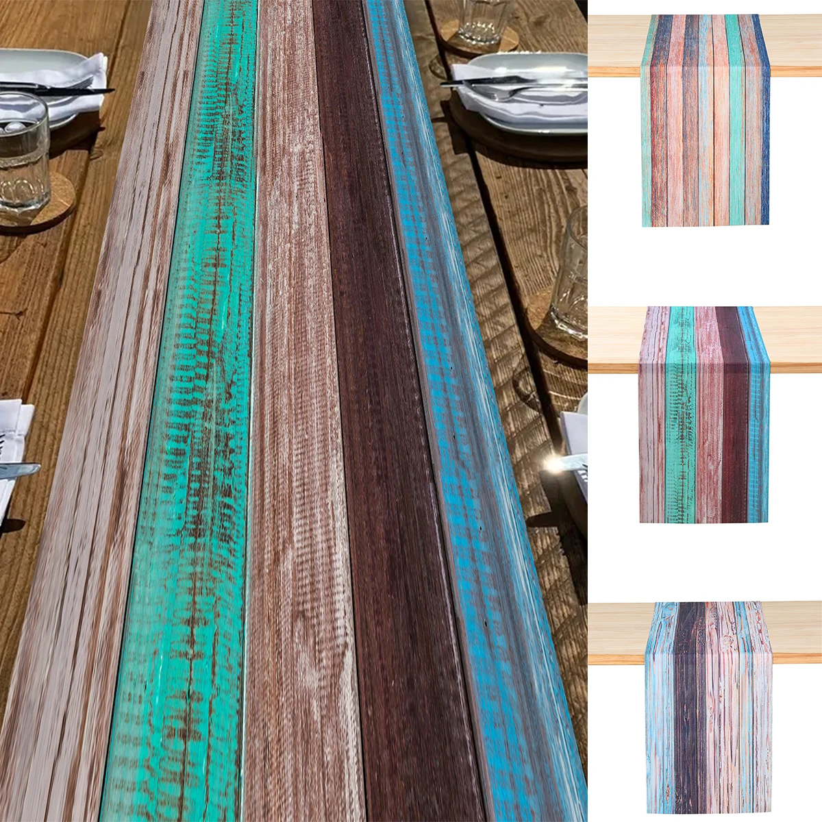 Wood Striped Table Runner 33*180cm Polyester Retro Table Runner Farmhouse Style for Coffee Table Wedding Party Home Decor