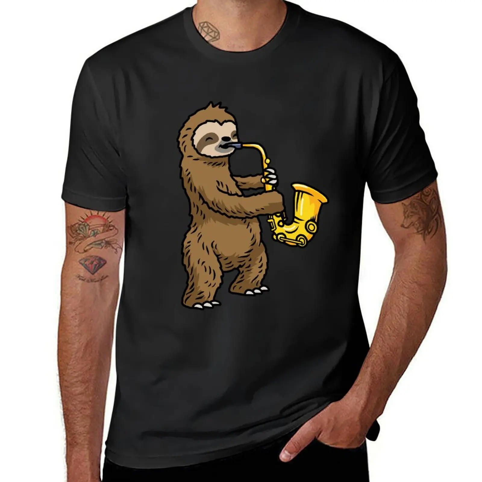 Sloth Playing Saxophone Gift Kids Saxophonist Gift Jazz Music Saxophone T-Shirt kawaii clothes Blouse funny t shirts for men