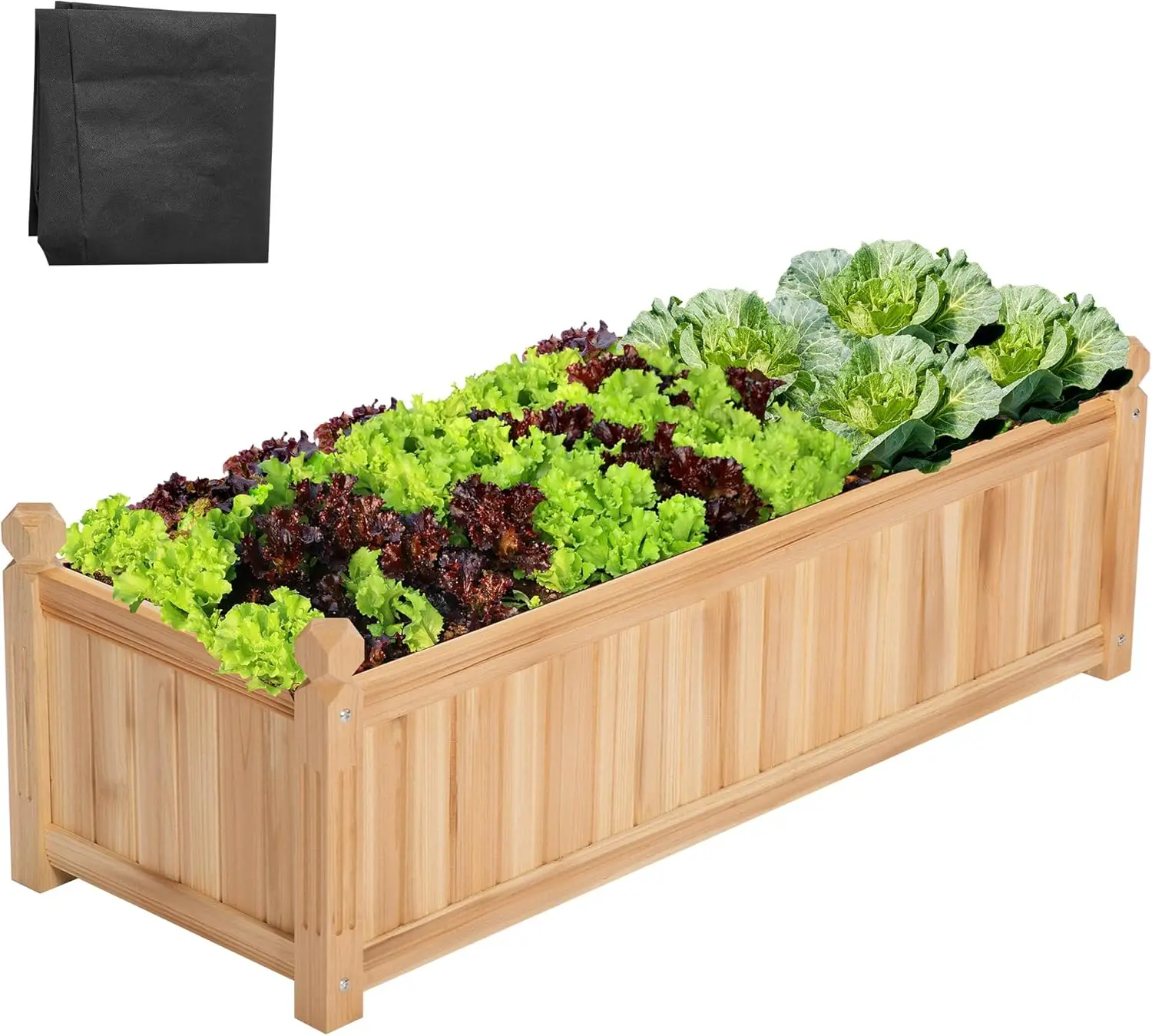 Wooden Raised Garden Bed 43.5x16x14 Inches, Planter Box with Screwdriver & Liner for Outdoor Gardening
