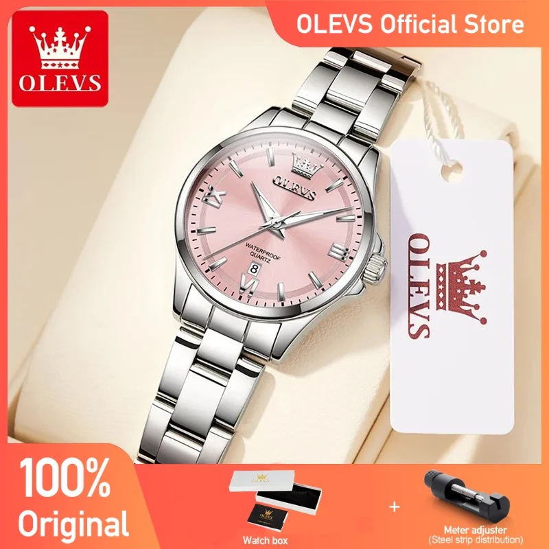 

OLEVS 3668 женские часы оригинальные модные водонепроницаемые светящиеся кварцевые часы из нержавеющей стали с автоматической датой женские часы коробка