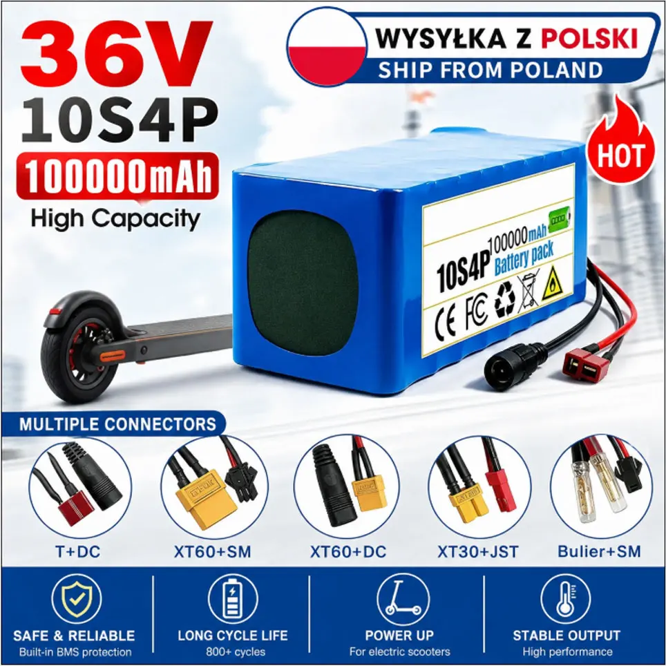 2026 Upgrade Hochleistungs-36V-100Ah-18650-Lithium-Ionen-Akku 10S4P 500W Ersatzakku für Elektrofahrräder, E-Bikes, Roller und kleine Elektrofahrzeuge mit integriertem BMS und 42V 2A Schnellladegerät