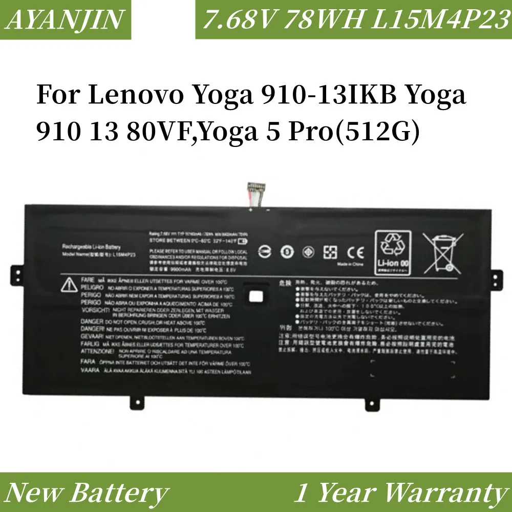 7.68V 78WH L15M4P23 Laptop Battery For Lenovo L15M4P21 L15C4P22 L15C4P21 YOGA 910-13IKB YOGA 5 PRO 512G YOGA 910 13 80VF