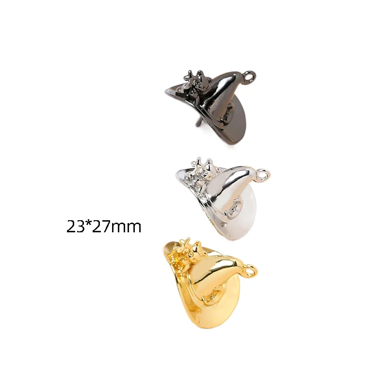 1 piece copper plated real gold fairy witch cat pointed hat pendant DIY hand jewelry baroque pearl pin accessories material