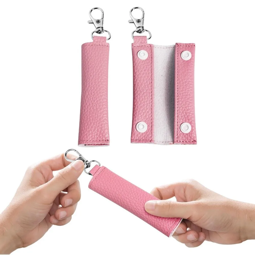 

Korean Style Coin Purse Keychain Headphone Cable Litchi Lines Pattern PU Leather Pendant Solid Color Earphone Bag