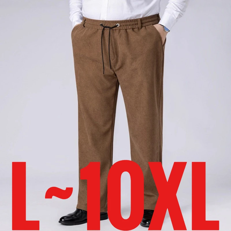 

Мужские вельветовые брюки большого размера 10XL, с эластичным поясом на шнурке, прямые, с высокой степенью растяжимости, для весны, свободные, до 150 кг